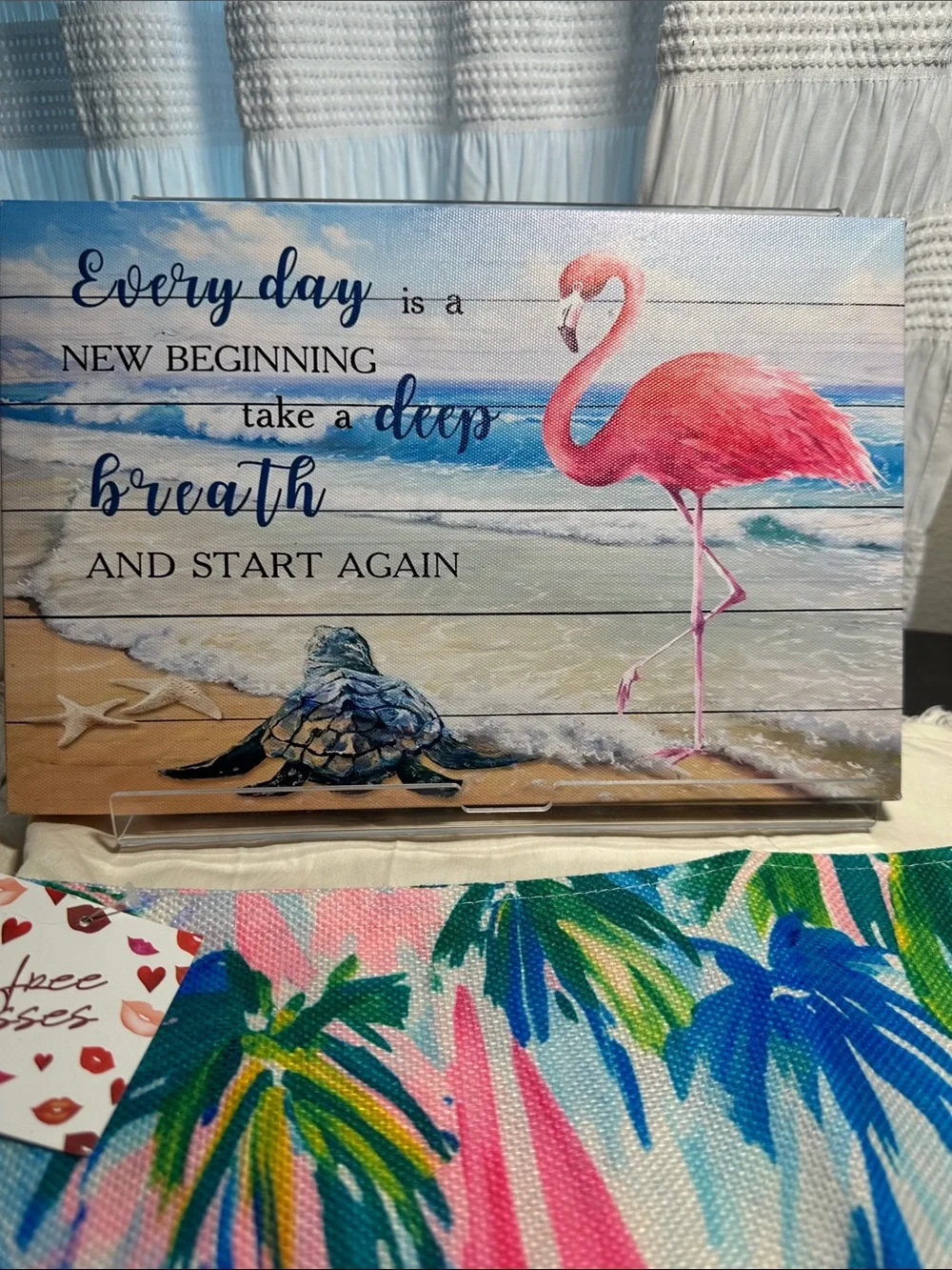 Pink Flamingo Beach Canvas, 4 placemats with Sailboat Print & flamingo  - Home
